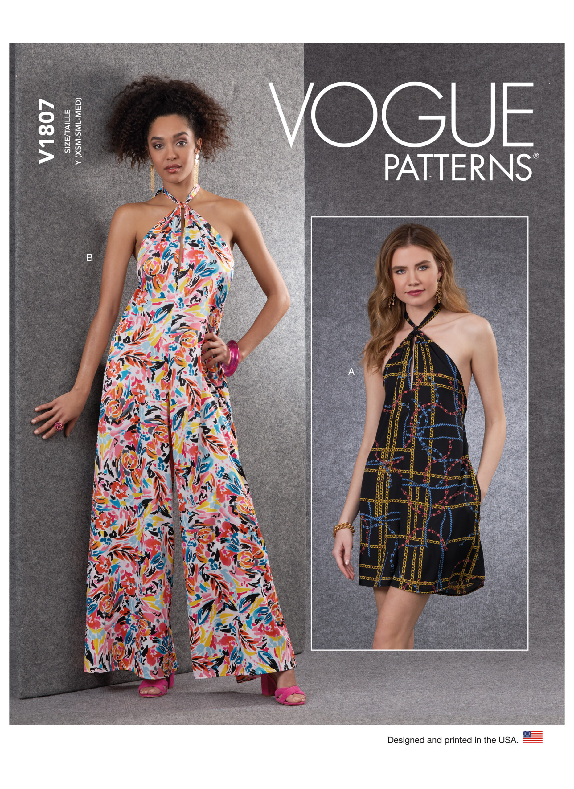 V1807 halter neck jumpsuit or dress