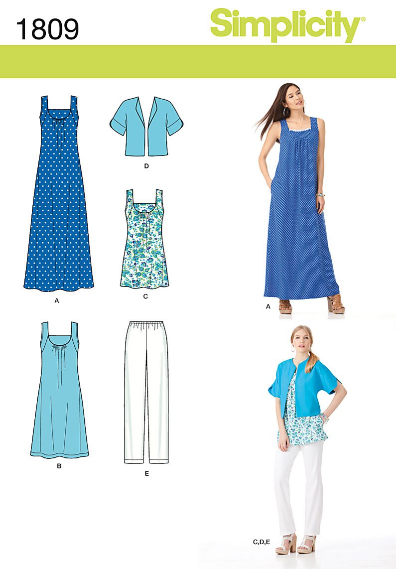 S1809 Misses pullover dress in two lengths, top, jacket and cropped pants