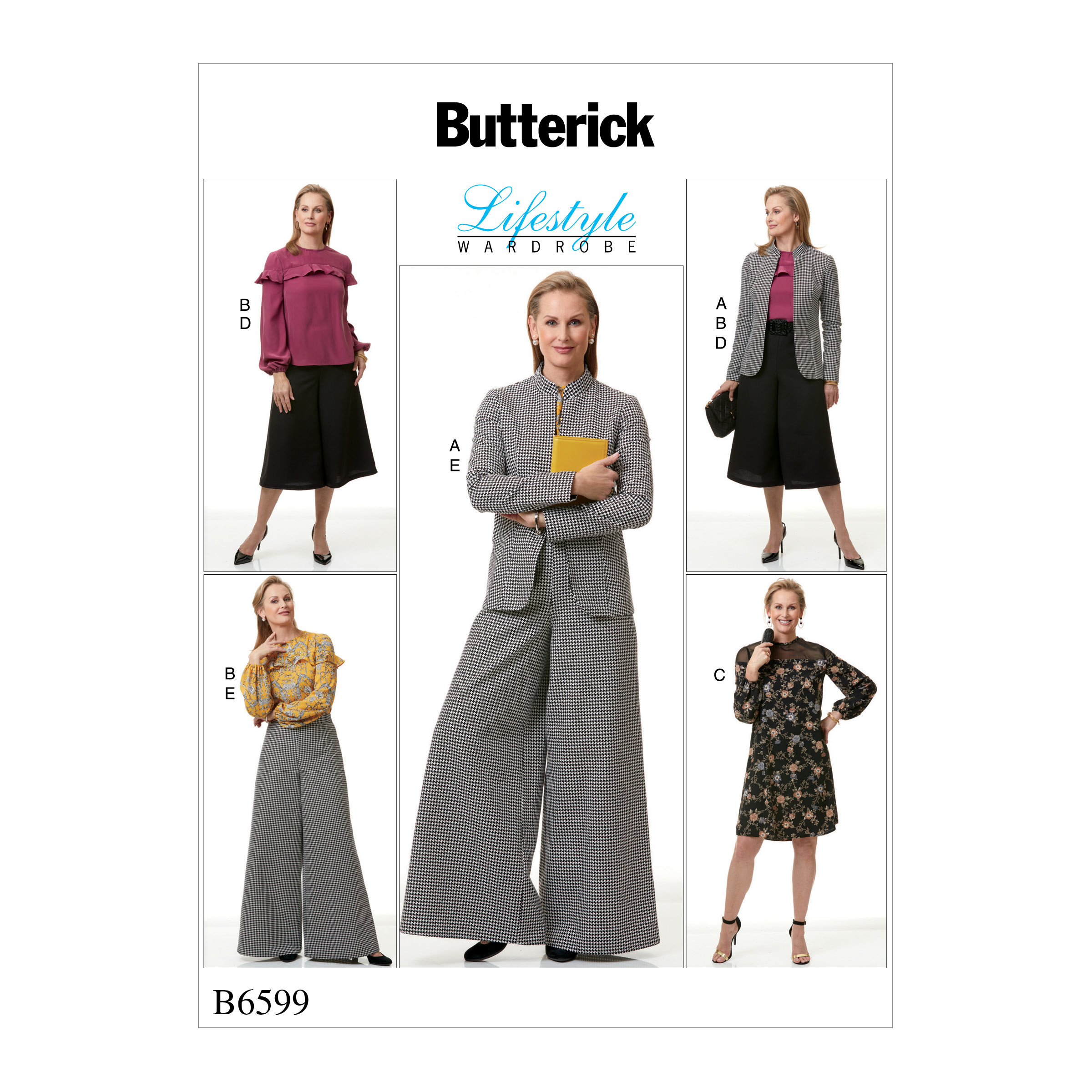 B6599 Jacket, top, dress and pants