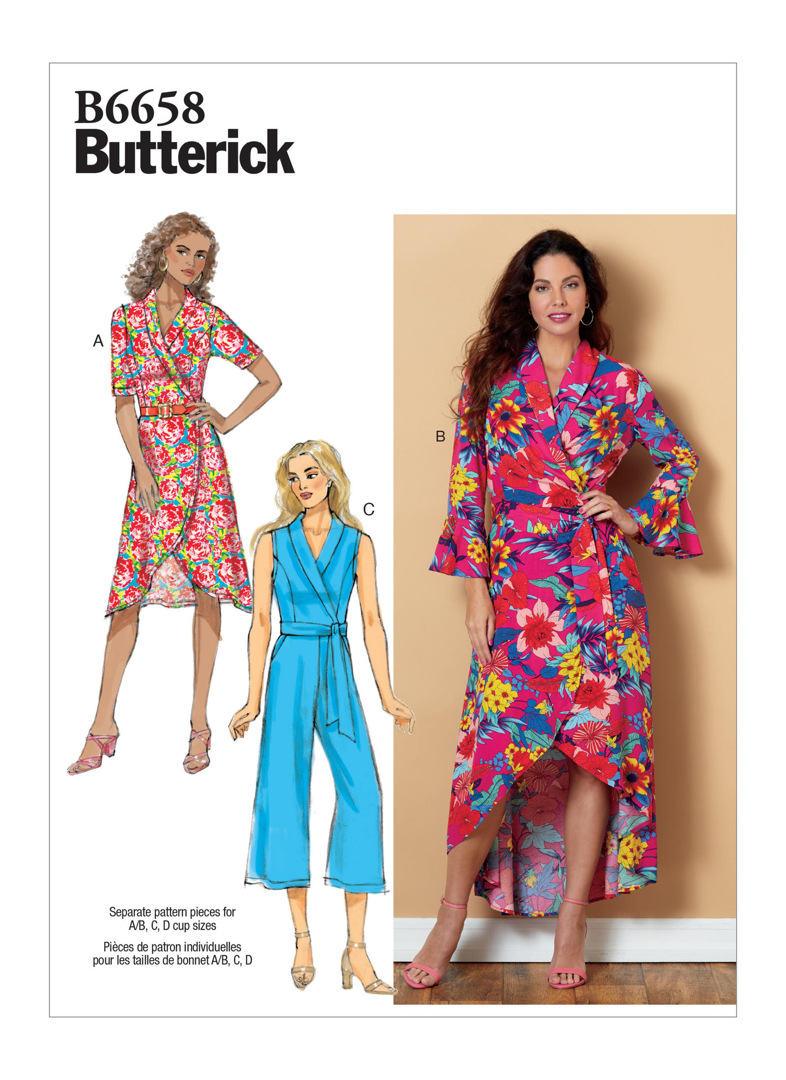 B6658 Wrap dresses and surplice front jumpsuit
