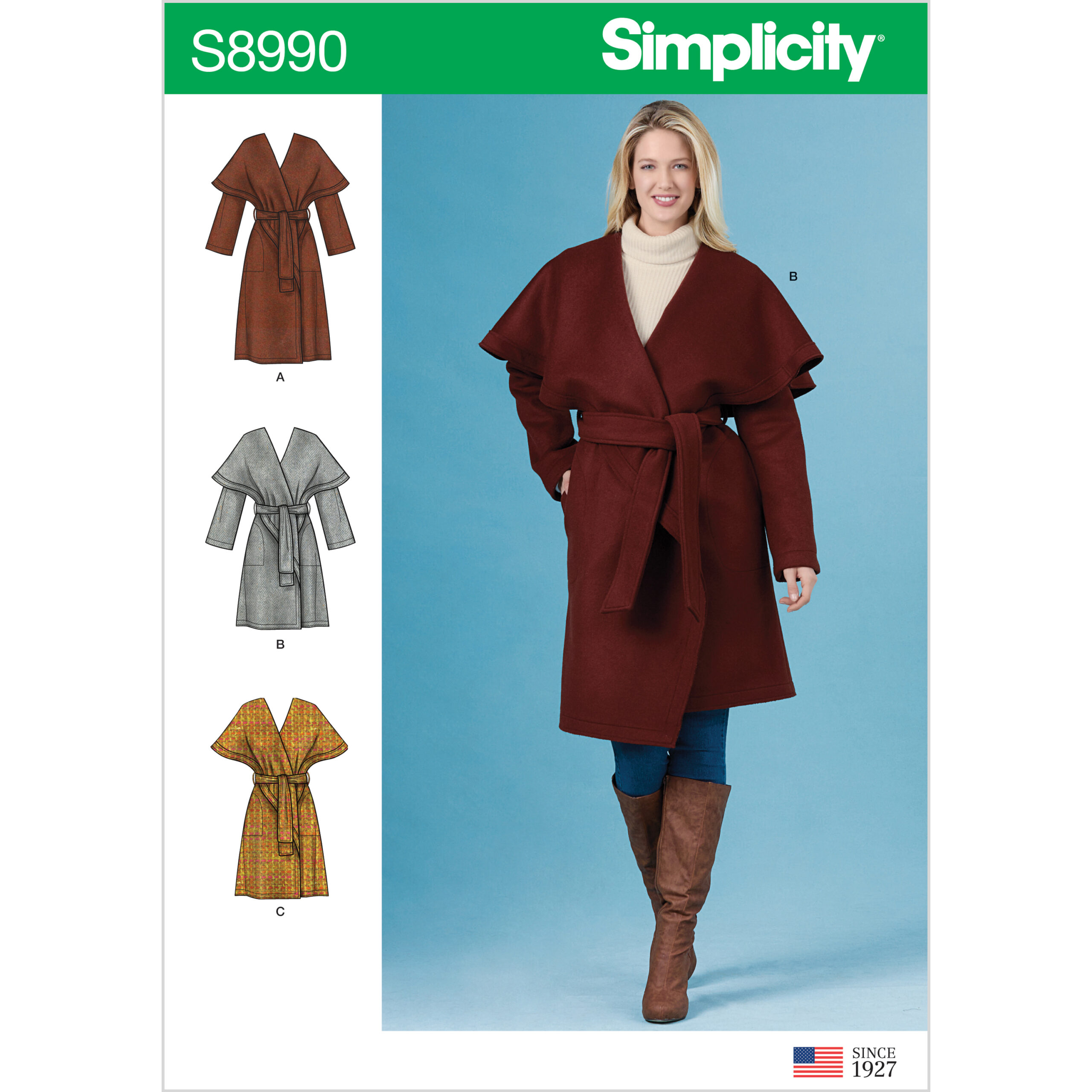 S8990 Wrap Coats, unlined with belt