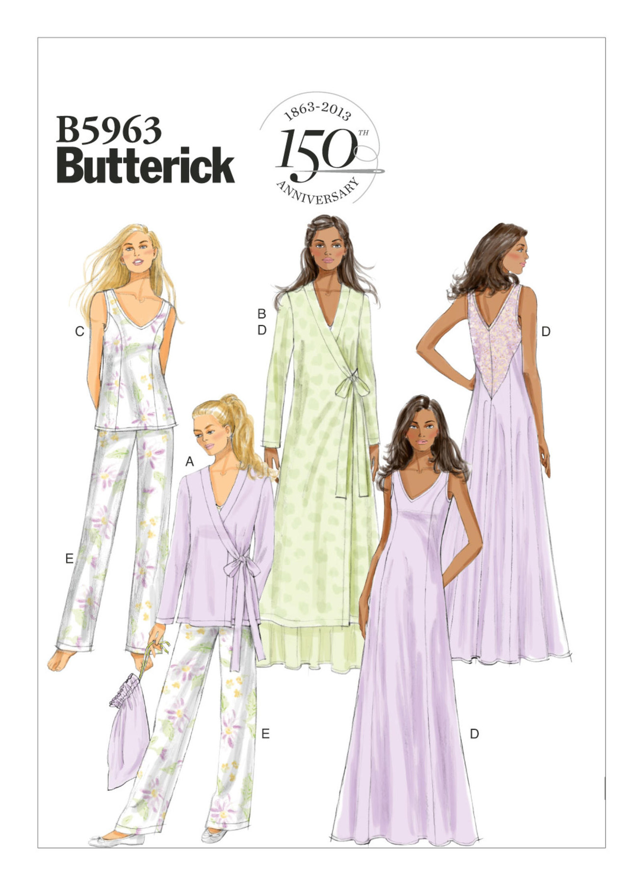 B5963 Side-Tie Robe, Top, Gown, Pants and Drawstring Bag