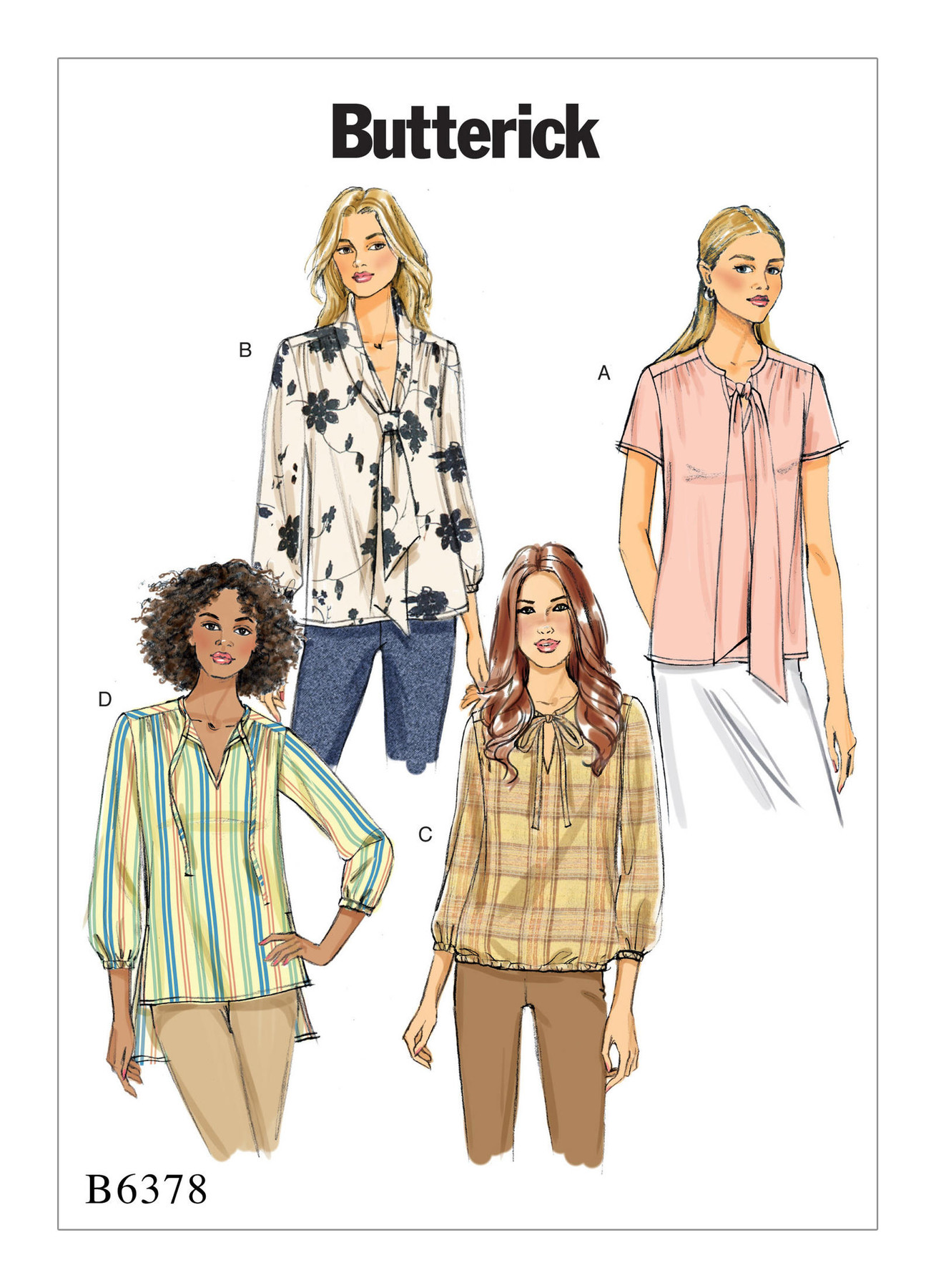 B6378 Gathered Tops and Tunics with Neck Ties