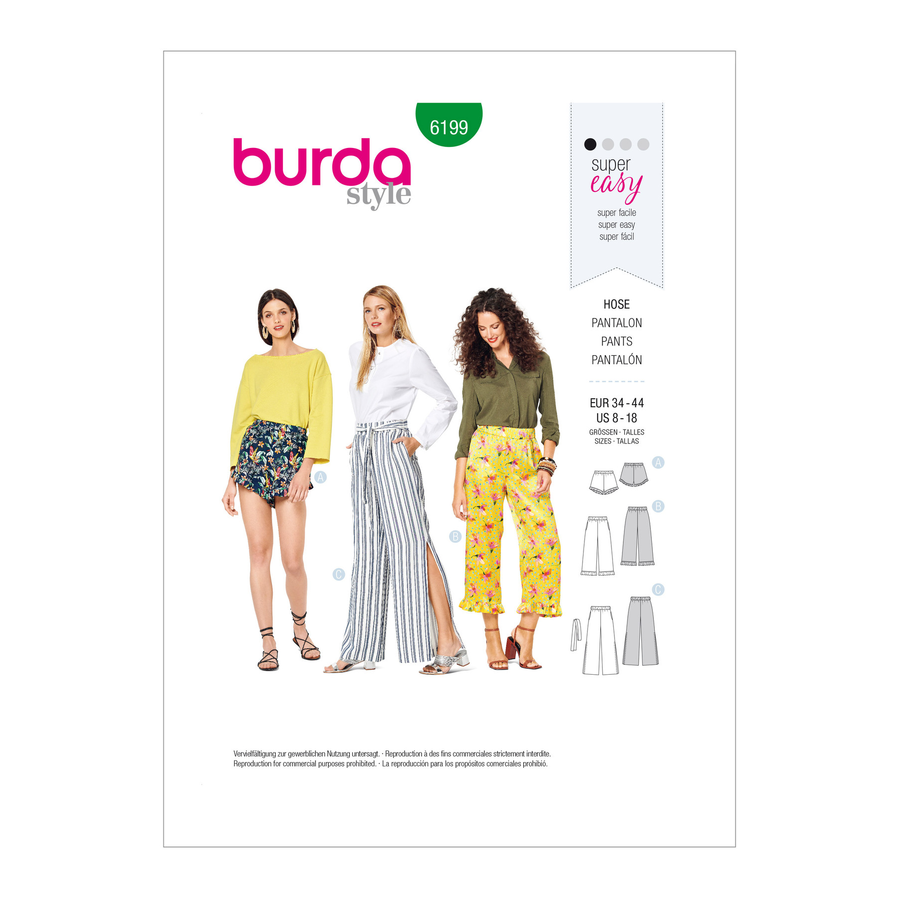 Burda 6199 Pull-on Pants & Shorts