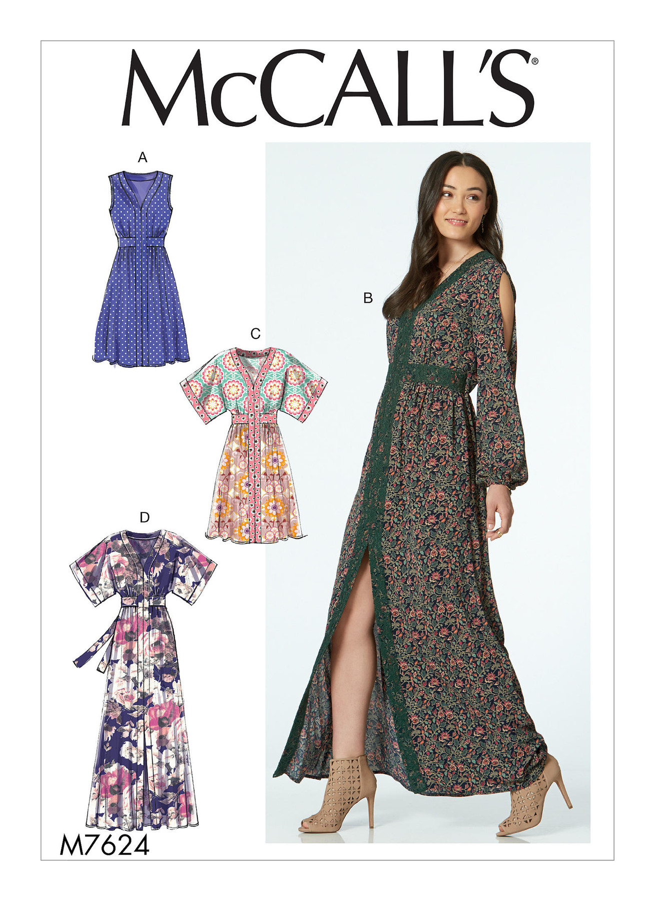 M7624 Banded Dresses with Sleeve and Length Options