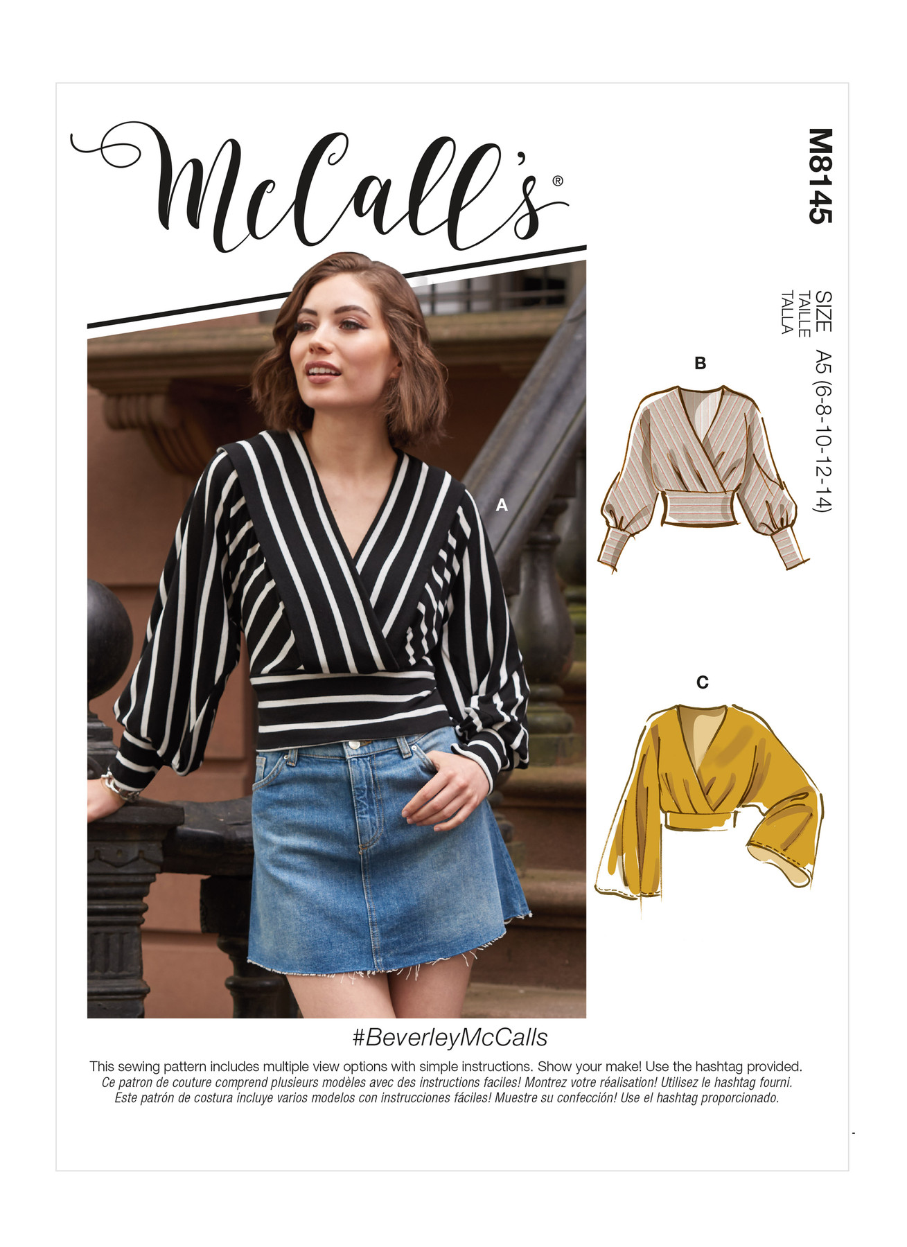 M8145 Pullover surplice knit top with dolman sleeve & collar views.