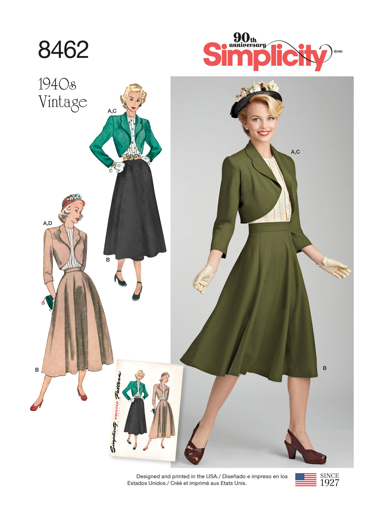 S8462 Vintage Blouse, Skirt and Lined Bolero