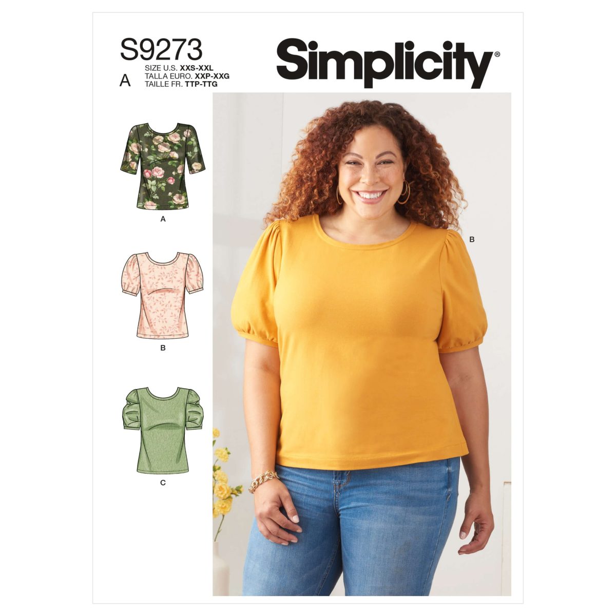 S9273 Knit Tops With Scoop Neck and Sleeve Variations