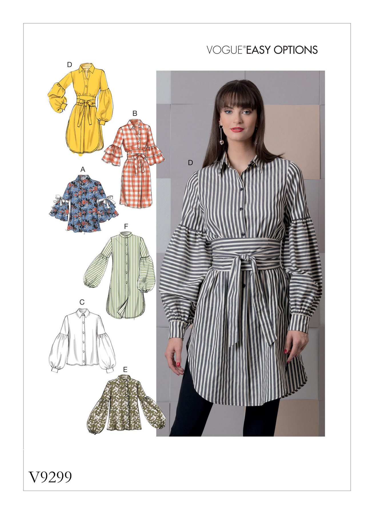 V9299 Loose fitting tops have sleeve and length variations