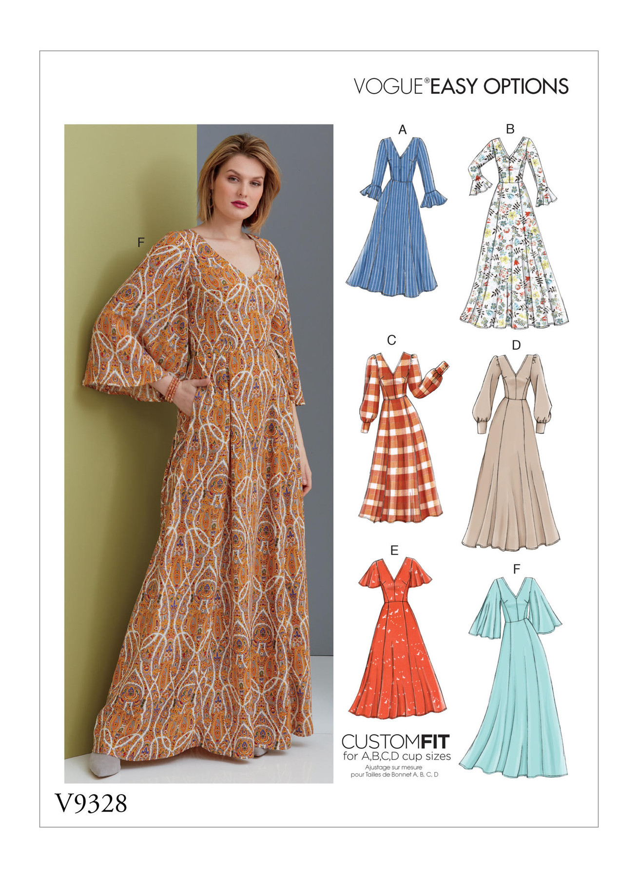 V9328 Dress with length and sleeve options. Custom fit bust