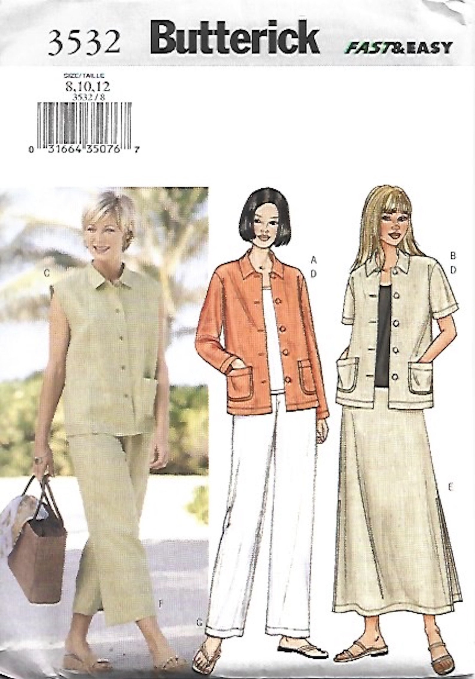 B3525 Skirt, pants, top vest, jacket pattern