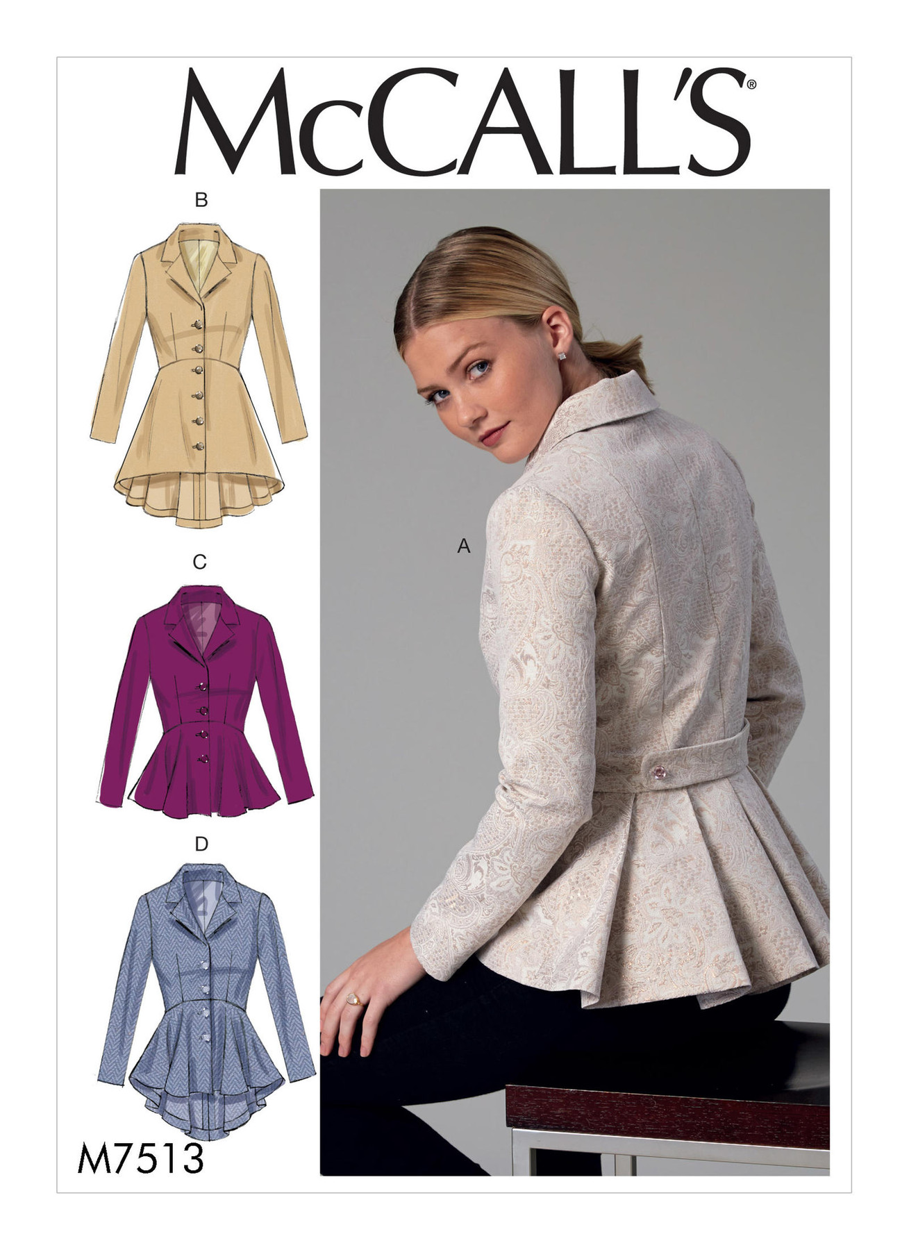 M7513 Notch-Collar, Peplum Jackets