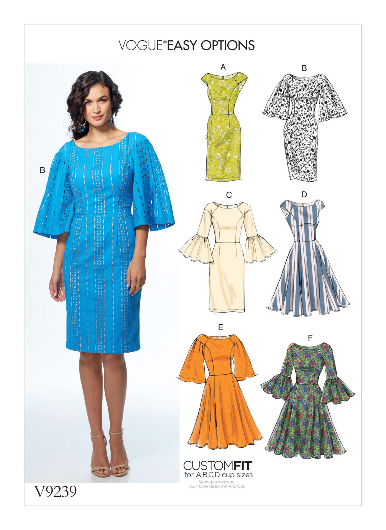 V9239 Misses Princess Seam Dresses With Sleeve & Skirt Variations