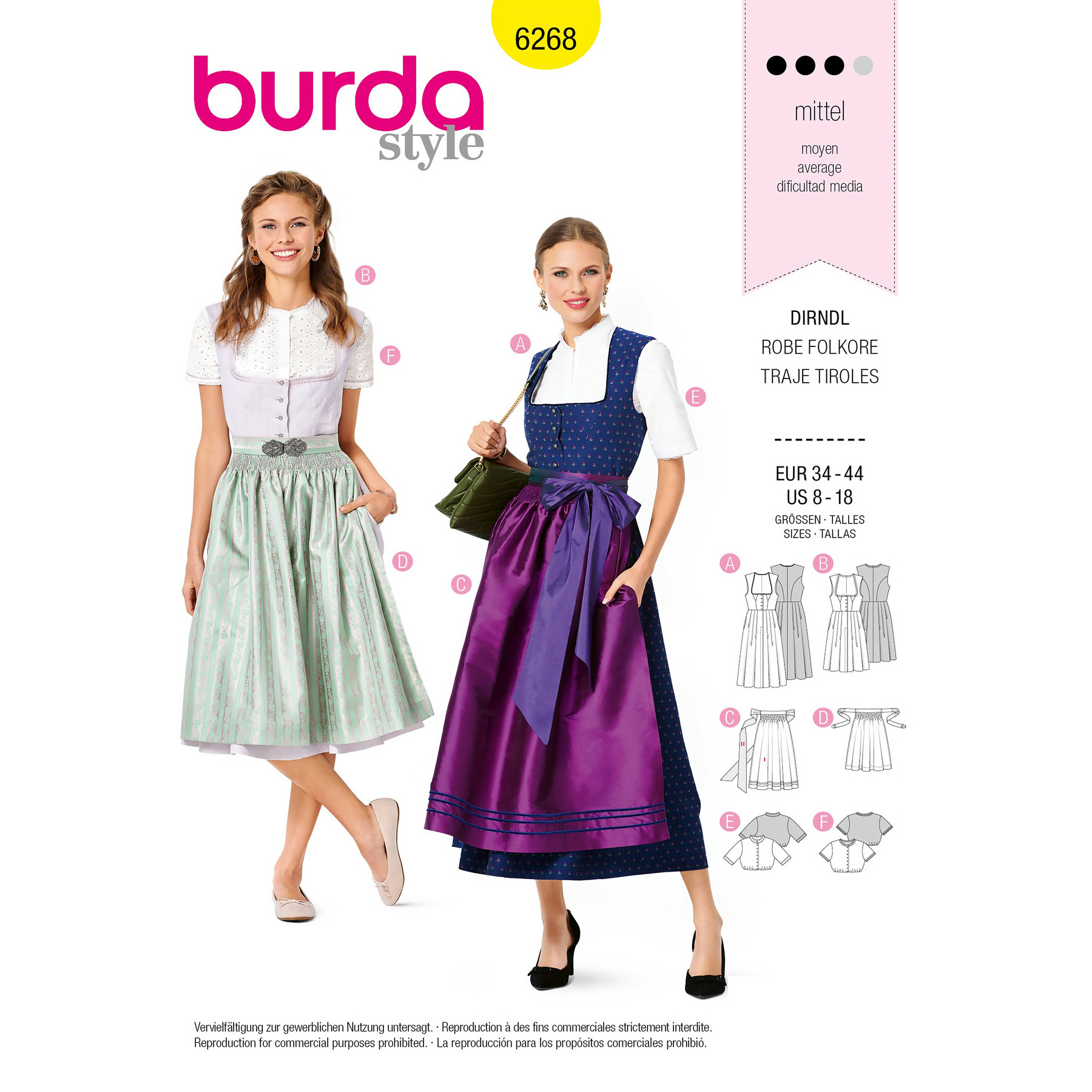 Burda 6268 Jumper Dress in Dirndl-Style, Blouse and Apron
