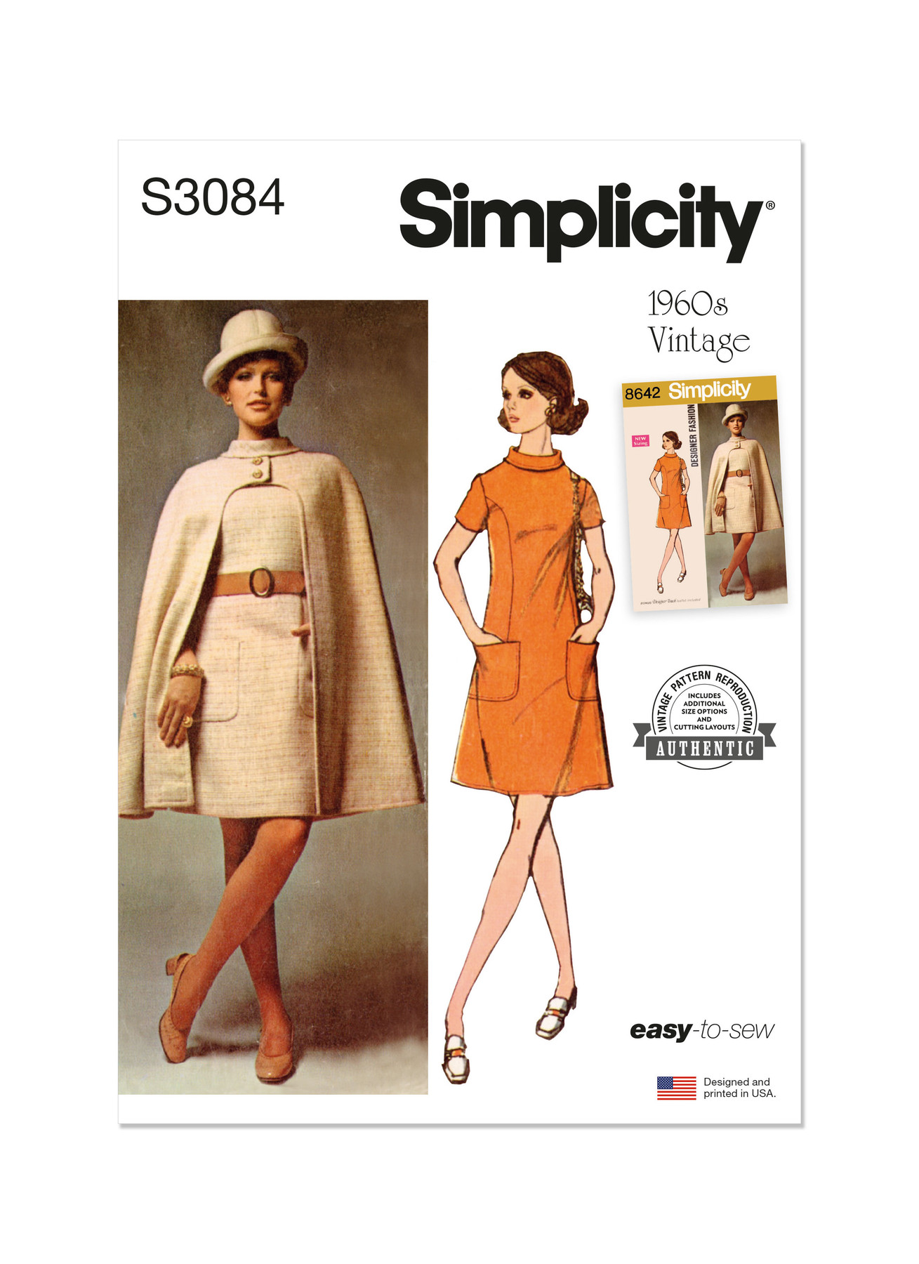 S3084 1960s Misses’ Cape and Dress