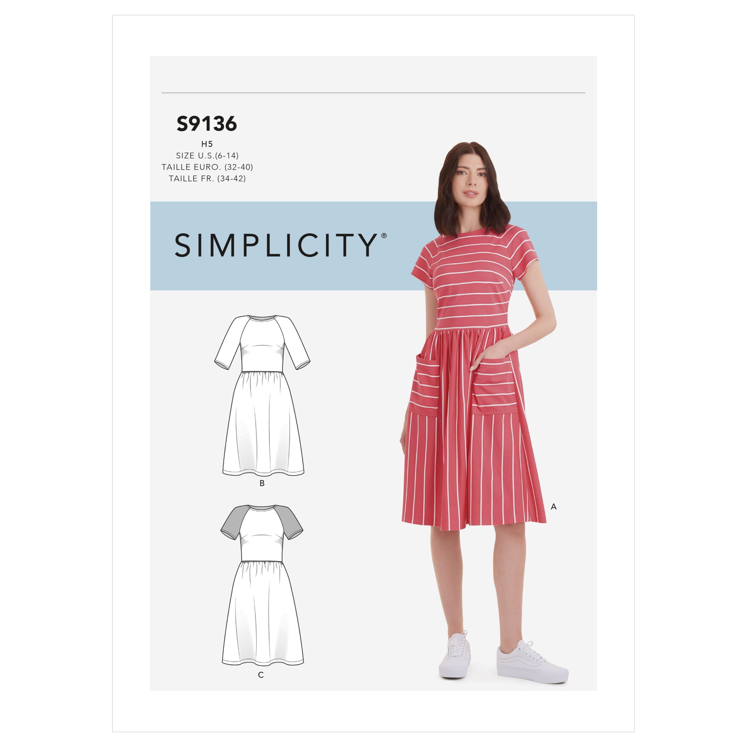 S8731 Dress with waist gathers & raglan sleeve